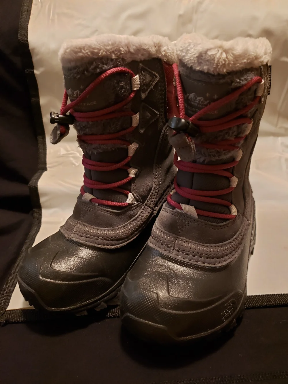Kids Waterproof Winter Boots - Gray with Maroon Accents